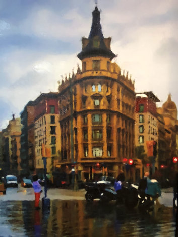 Barcelona in the Rain II 2016 38x32 - Spain, Espana Original Painting - Matthew Peck