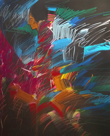 Mujer de Colores Dos 1988 50x30 Mixed Media - Huge Original Painting - Amado Pena