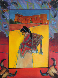 Nambe in Colores 1995 32x26 Original Painting - Amado Pena Nambe in Colores 1995 32x26 Original Painting - Amado Pena