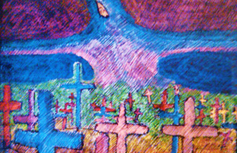 Graveyard And Spirit of Renewal Pastel 29x44 Huge Works on Paper (not prints) - Amado Pena