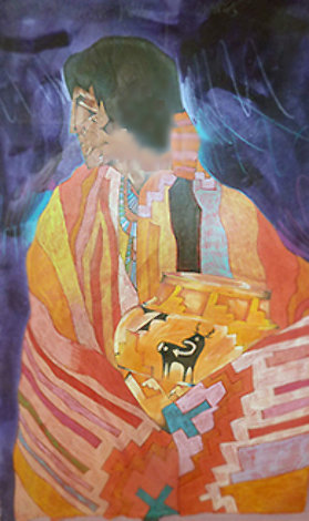 Colcha Series: Acoma En Naranja 1989 25x19 Original Painting - Amado Pena