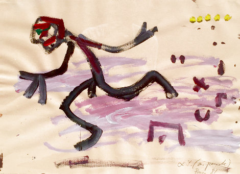 Untitled Figurative Abstract 1981 29x35 Original Painting - A. R. Penck