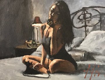 Black Phone III 2015 17x21 Original Painting - Fabian Perez Black Phone III 2015 17x21 Original Painting - Fabian Perez