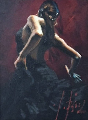 Dancer in Black Dress 2010 25x22 Double Signed Original Painting - Fabian Perez