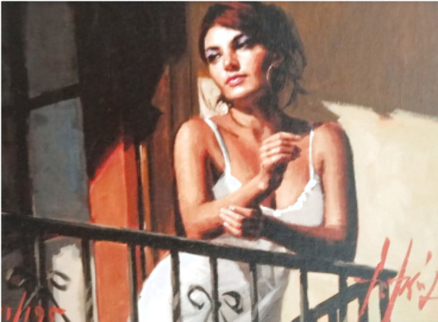 Saba At the Balocony in White Dress 2014 Limited Edition Print by Fabian Perez