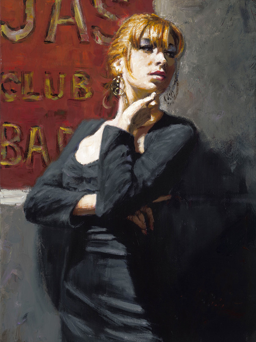 Sandra at the Red Sign AP - Huge Limited Edition Print by Fabian Perez