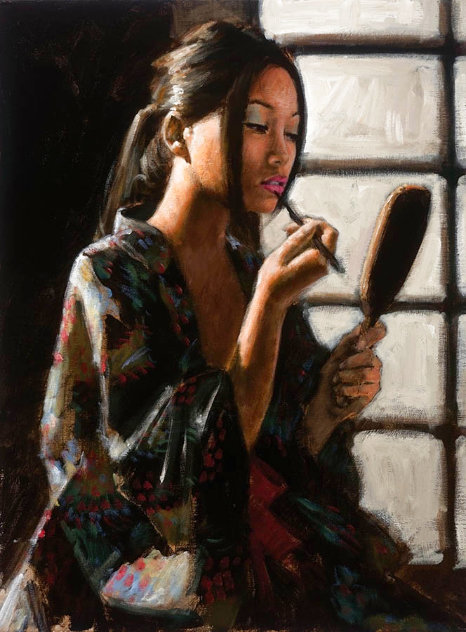 Geisha with Mirror AP Embellished - Huge Limited Edition Print by Fabian Perez