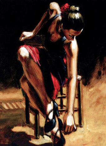 Dancer in Red Skirt Embellished Giclee on Canvas Limited Edition Print - Fabian Perez