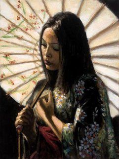 White Umbrella AP 2007 Embellished Super Huge Limited Edition Print - Fabian Perez White Umbrella AP 2007 Embellished Super Huge Limited Edition Print - Fabian Perez