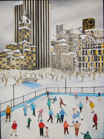 Winter in Central Park 1990 58x45 Original Painting - Linnea Pergola