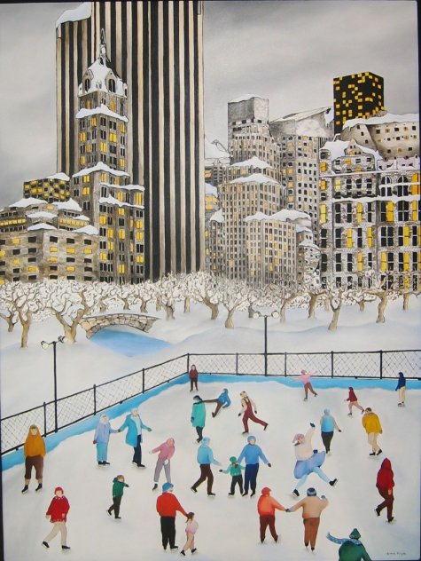 Winter in Central Park 1990 58x45 Original Painting by Linnea Pergola
