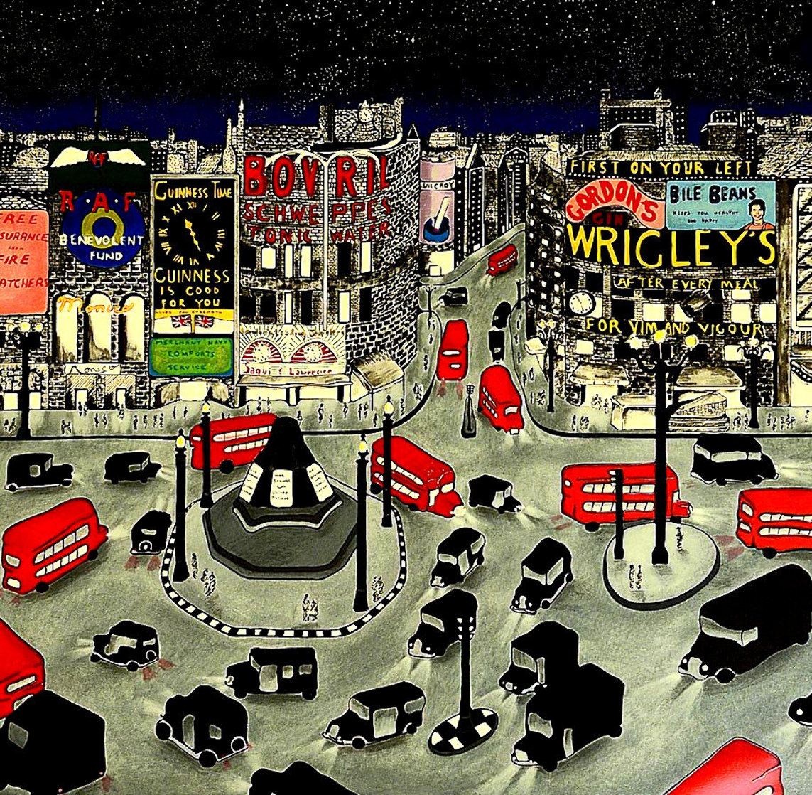 London 1943 Piccadilly Circus  PP 1990 Limited Edition Print by Linnea Pergola