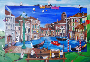 Gondolier's Break Venice, Italy 2008 42x57 Huge Original Painting - Linnea Pergola
