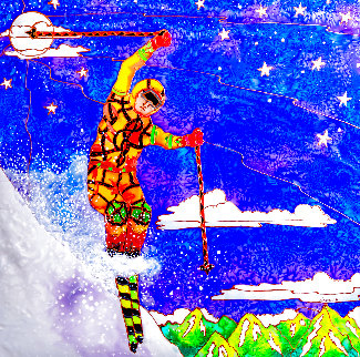 Midnight Ski Jump 35x35 Original Painting - Linnea Pergola Midnight Ski Jump 35x35 Original Painting - Linnea Pergola