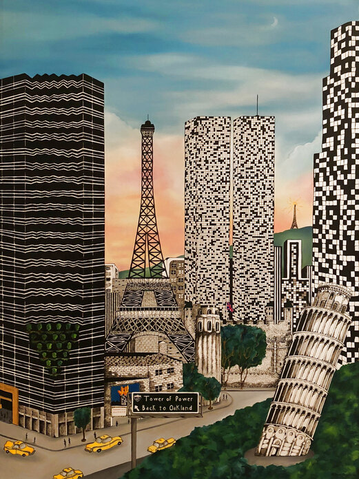 Tower of Power 1990 59x46 - Framed Oil on Canvas - Paris, France - Italy by Linnea Pergola