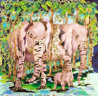 Trunkin' Through the Forest 2010 30x30 Original Painting - Linnea Pergola