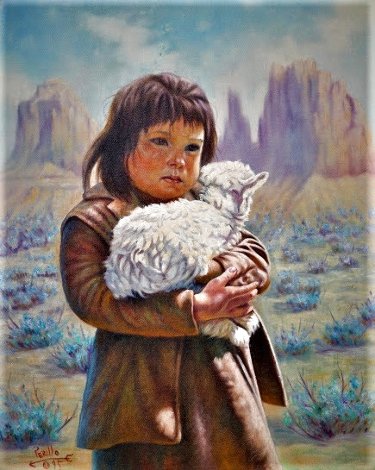 Little Shepard (Navajo) 1995 16x20 Original Painting - Gregory Perillo