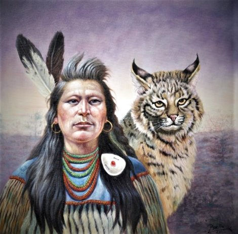 Spotted Feather (Blackfeet) 1987 24x24 Original Painting - Gregory Perillo