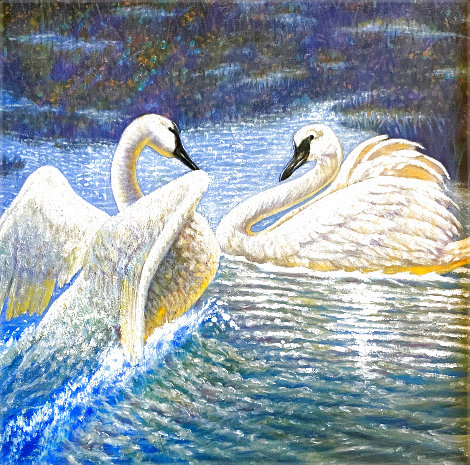 Mates Forever, Trumpeter Swans Montana 2009 24x30 Original Painting - Gregory Perillo