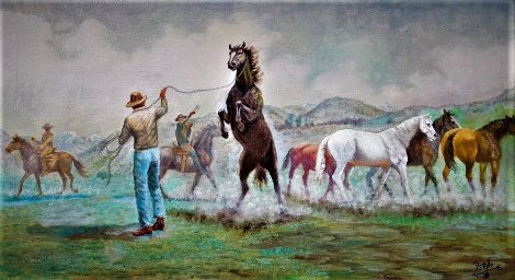 Roping the Prize Horse 2020 20x36 Original Painting - Gregory Perillo