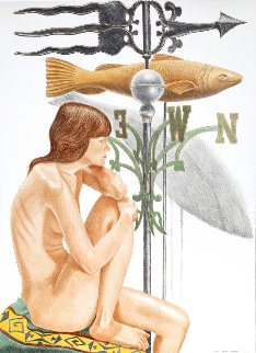 Nude Model With Banner And Fish Weathervanes 2010 Limited Edition Print - Philip Pearlstein
