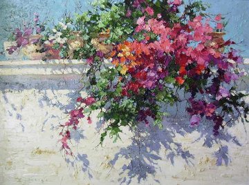 Garden Wall 1991 30x40 Super Huge Original Painting - Endre Peter Darvas Garden Wall 1991 30x40 Super Huge Original Painting - Endre Peter Darvas