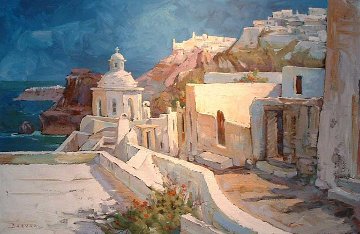 Path to Thira, Santorini 2006 30x48 Original Painting - Endre Peter Darvas Path to Thira, Santorini 2006 30x48 Original Painting - Endre Peter Darvas