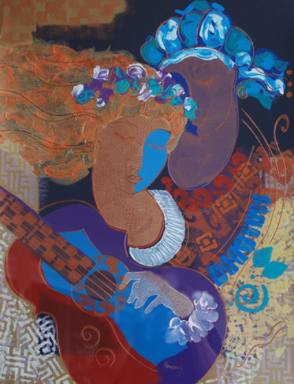 Rhapsody Monotype 1980 40x33 Embellished Super Huge by Peter Nixon