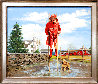 Girl on Stilts (Red Slicker) 1950 Original Painting by Peter Stevens - 1