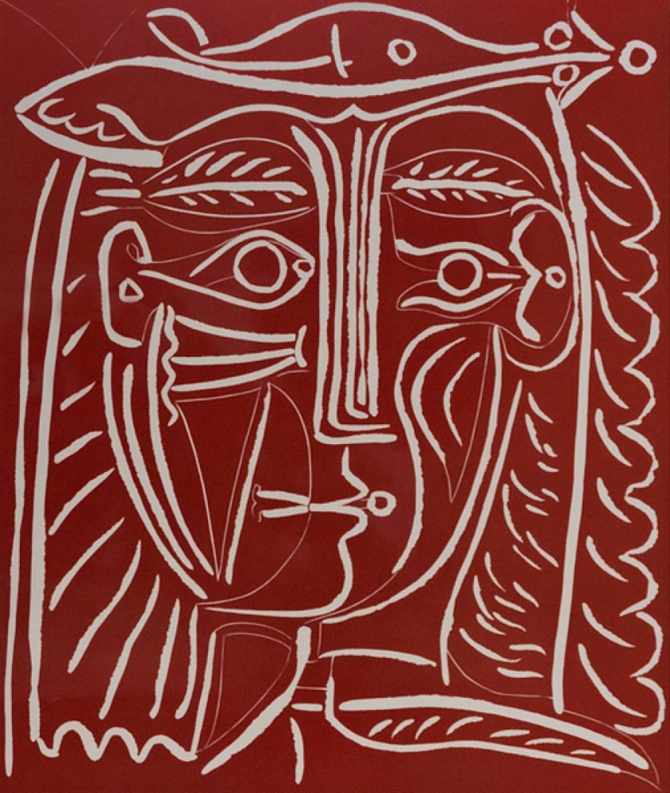 Tete De Femme Au Chapeau / Paysage Avec Baigneurs Linocut 1962 Limited Edition Print by Pablo Picasso Tete De Femme Au Chapeau / Paysage Avec Baigneurs Linocut 1962 Limited Edition Print by Pablo Picasso