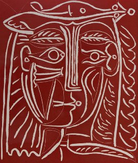 Tete De Femme Au Chapeau / Paysage Avec Baigneurs Linocut 1962 Limited Edition Print - Pablo Picasso Tete De Femme Au Chapeau / Paysage Avec Baigneurs Linocut 1962 Limited Edition Print - Pablo Picasso