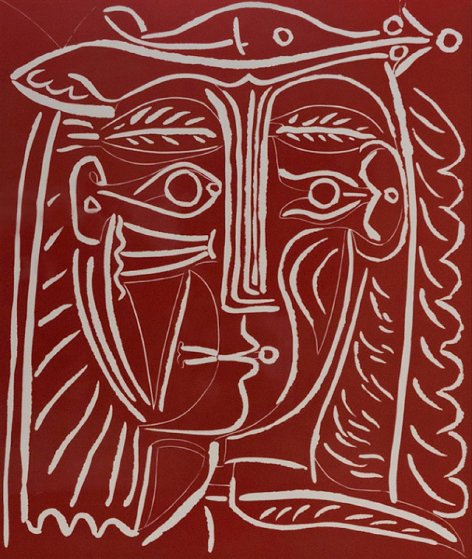 Tete De Femme Au Chapeau / Paysage Avec Baigneurs Linocut 1962 Limited Edition Print by Pablo Picasso Tete De Femme Au Chapeau / Paysage Avec Baigneurs Linocut 1962 Limited Edition Print by Pablo Picasso