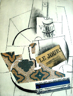 Papiers Colles 1910-1914 (Bouteille De Vieux Marc, Verre Et Le Journ 1966 Limited Edition Print - Pablo Picasso Papiers Colles 1910-1914 (Bouteille De Vieux Marc, Verre Et Le Journ 1966 Limited Edition Print - Pablo Picasso