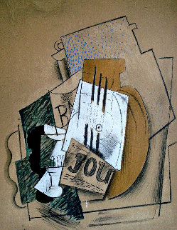 Papiers Colles 1910-1914 (Bouteille De Bass, Verre Et Le Journal) 1966 Limited Edition Print - Pablo Picasso Papiers Colles 1910-1914 (Bouteille De Bass, Verre Et Le Journal) 1966 Limited Edition Print - Pablo Picasso
