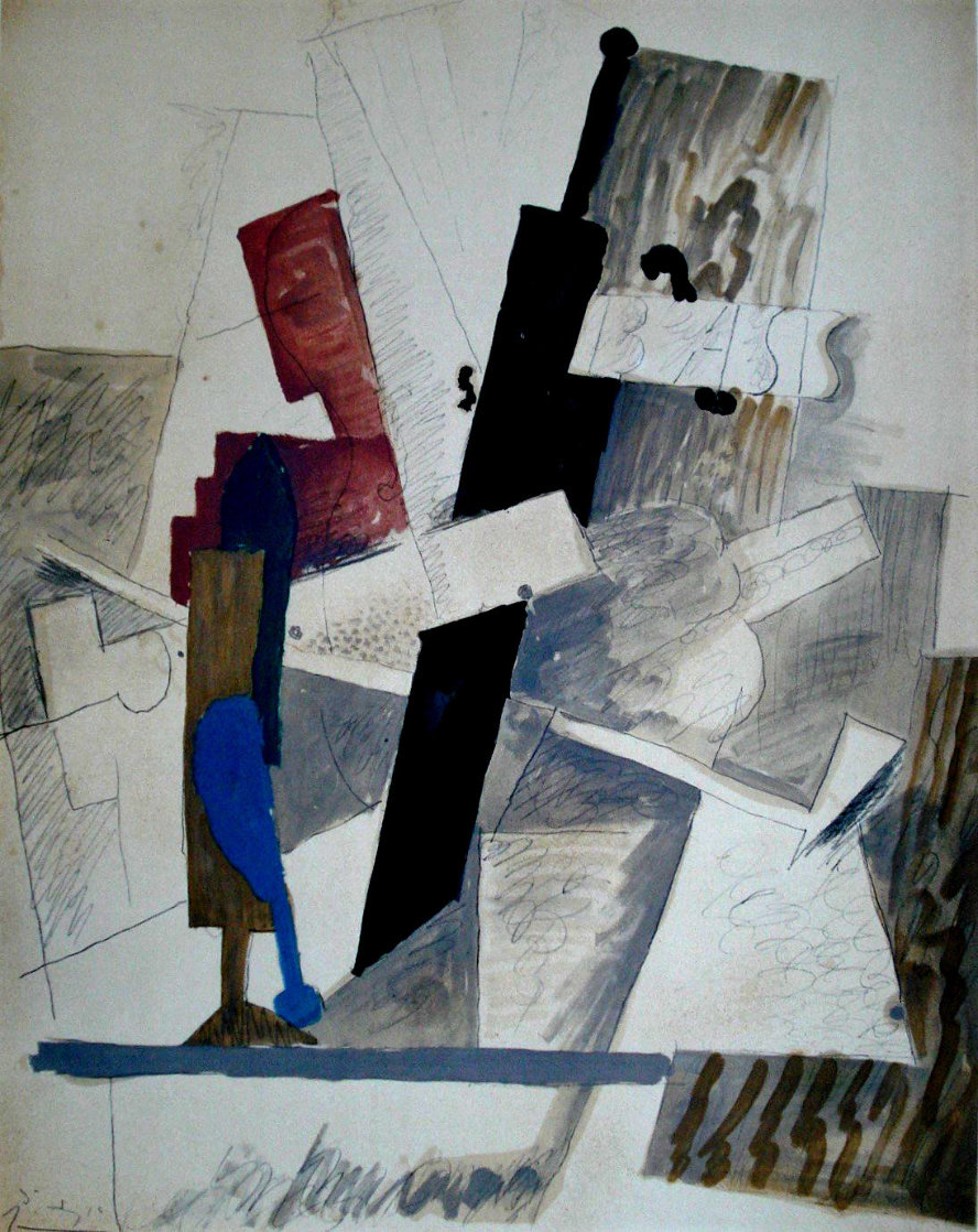 Papiers Colles 1910-1914 (Bouteille, Guitare Et Pipe) 1966 Limited Edition Print by Pablo Picasso