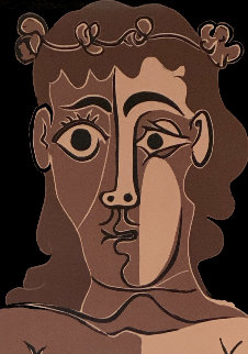 Jeune Homme Couronné De Feuillage Linocut 1962 Limited Edition Print - Pablo Picasso Jeune Homme Couronné De Feuillage Linocut 1962 Limited Edition Print - Pablo Picasso