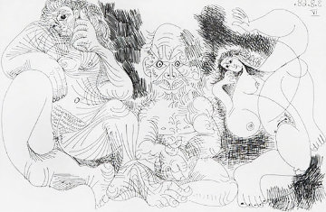 Vieillard Assis Avec Une Femme Et Danseuse 1969 Limited Edition Print - Pablo Picasso Vieillard Assis Avec Une Femme Et Danseuse 1969 Limited Edition Print - Pablo Picasso