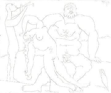 Homme Nu Avec Femme Ivre Et Jeune Fl没tiste 1961 Limited Edition Print - Pablo Picasso Homme Nu Avec Femme Ivre Et Jeune Fl没tiste 1961 Limited Edition Print - Pablo Picasso