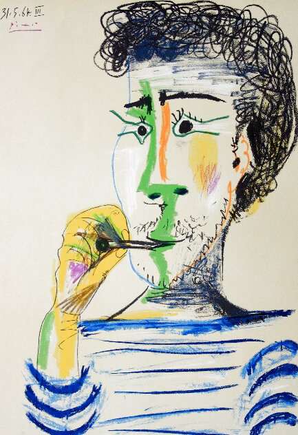 Man with Mariniere and Cigarette 1964 - Mourlot Limited Edition Print by Pablo Picasso