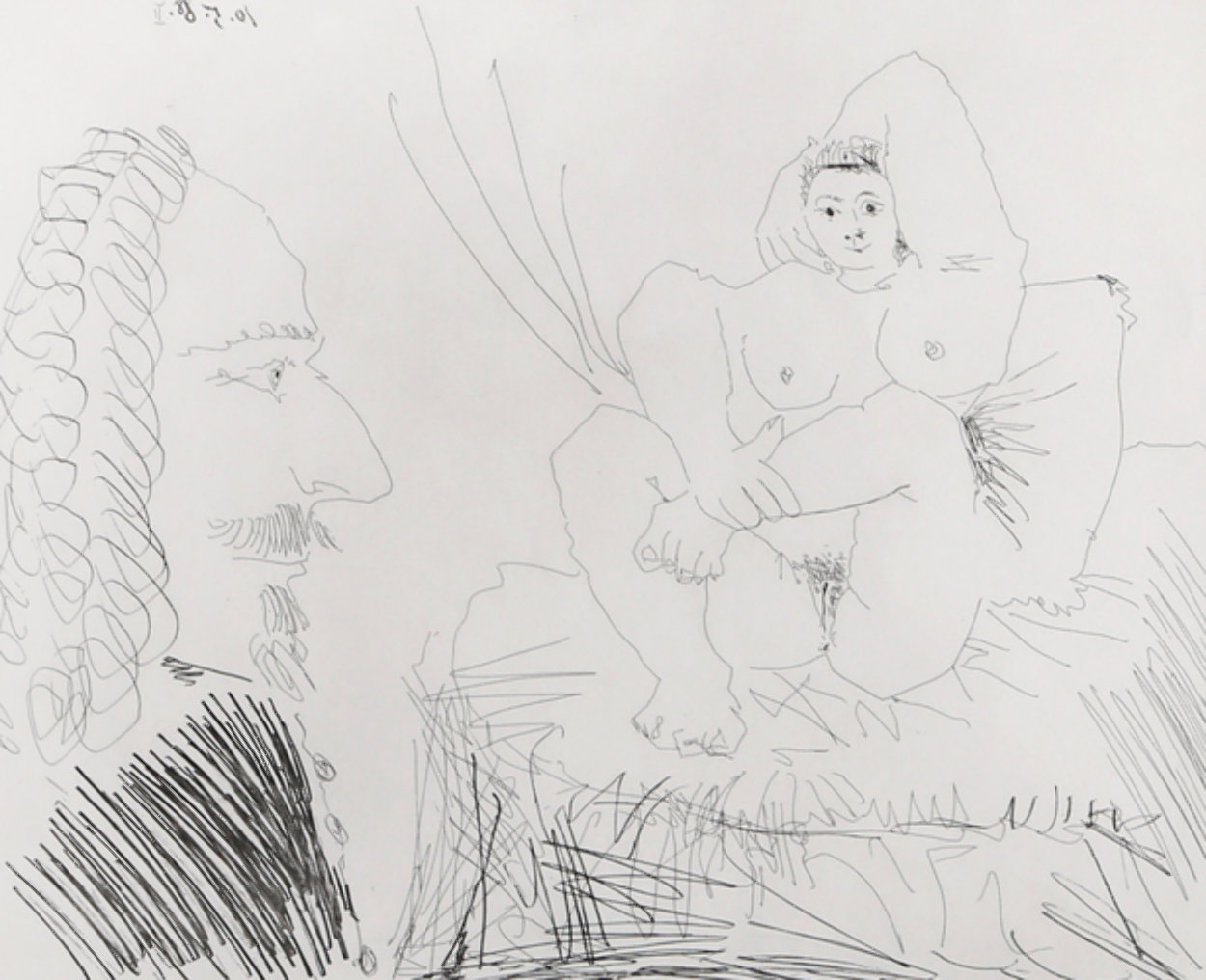 Courtisane Au Lit Avec Un Visiteur, From the 347 Series (Bloch 1553) 1968 HS Limited Edition Print by Pablo Picasso Courtisane Au Lit Avec Un Visiteur, From the 347 Series (Bloch 1553) 1968 HS Limited Edition Print by Pablo Picasso