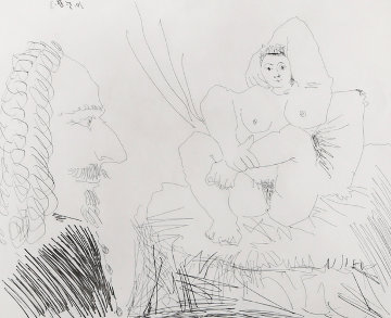 Courtisane Au Lit Avec Un Visiteur, From the 347 Series (Bloch 1553) 1968 Limited Edition Print - Pablo Picasso Courtisane Au Lit Avec Un Visiteur, From the 347 Series (Bloch 1553) 1968 Limited Edition Print - Pablo Picasso