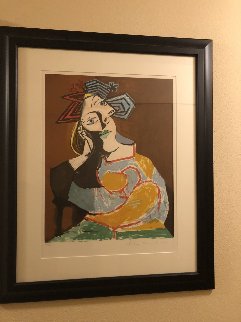 Femme Accoudee, Au Drapeau Bleu Et Rougue Limited Edition Print - Picasso Estate Signed Editions Femme Accoudee, Au Drapeau Bleu Et Rougue Limited Edition Print - Picasso Estate Signed Editions