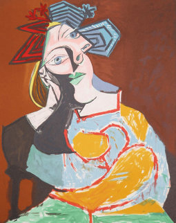 Femme Accoudee, Au Drapeau Bleu Et Rougue Limited Edition Print - Picasso Estate Signed Editions Femme Accoudee, Au Drapeau Bleu Et Rougue Limited Edition Print - Picasso Estate Signed Editions