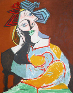 Femme Accoudee, Au Drapeau Bleu Et Rouge Limited Edition Print - Picasso Estate Signed Editions Femme Accoudee, Au Drapeau Bleu Et Rouge Limited Edition Print - Picasso Estate Signed Editions