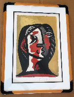 Tete De Femme En Gris Et Rouge Sur Fond Ochre Limited Edition Print by Picasso Estate Signed Editions - 1 Tete De Femme En Gris Et Rouge Sur Fond Ochre Limited Edition Print by Picasso Estate Signed Editions - 1
