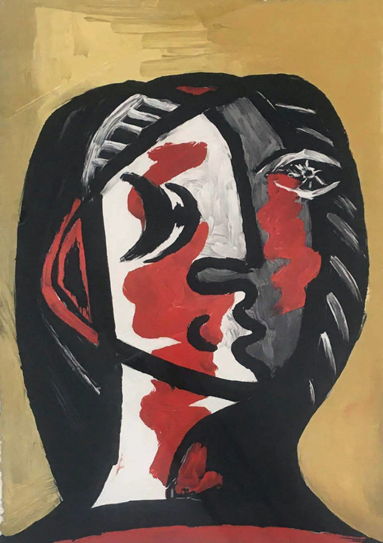 Tete De Femme En Gris Et Rouge Sur Fond Ochre Limited Edition Print by Picasso Estate Signed Editions Tete De Femme En Gris Et Rouge Sur Fond Ochre Limited Edition Print by Picasso Estate Signed Editions