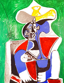 Buste Au Chapeay Jaune Et Gris Sur Fond, Vert 1979 Limited Edition Print - Picasso Estate Signed Editions Buste Au Chapeay Jaune Et Gris Sur Fond, Vert 1979 Limited Edition Print - Picasso Estate Signed Editions