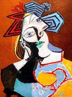 Femme Accoudee, Au Drapeau Blue Et Rouge 1979 Limited Edition Print - Picasso Estate Signed Editions Femme Accoudee, Au Drapeau Blue Et Rouge 1979 Limited Edition Print - Picasso Estate Signed Editions