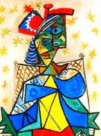 Seated Woman with Red and Blue Hat Limited Edition Print by  Picasso Estate Signed Editions - 2