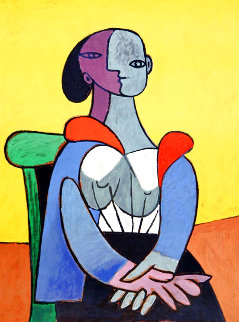 Femme A La Chaise Sur Fond Jaune Silk Scarf 1981 Other -  Picasso Estate Signed Editions
